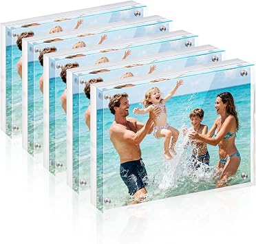 Cliselda 5x7 Magnetic Picture Frames, 5 Pack Crystal Clear Acrylic Picture Frames, Double-Sided Floating Magnetic Photo Frame, Strong Magnetic Closure, 20mm Thick Freestanding Display for Home Decor, Office Desk, Wedding & Memorial Photos