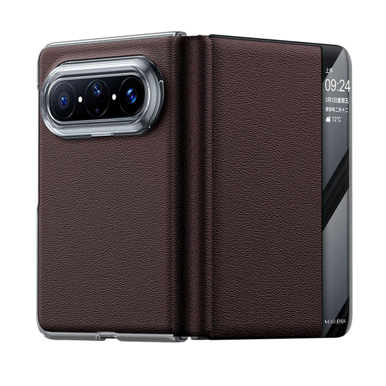 Coque pour Huawei Pura X Max en véritable cuir marron étui luxe