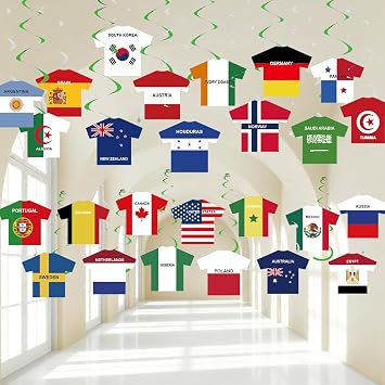 50 Pcs International Flag Hanging Swirl Decorations, World Countries Flag Hanging for Sports Events, Soccer Party Supplies