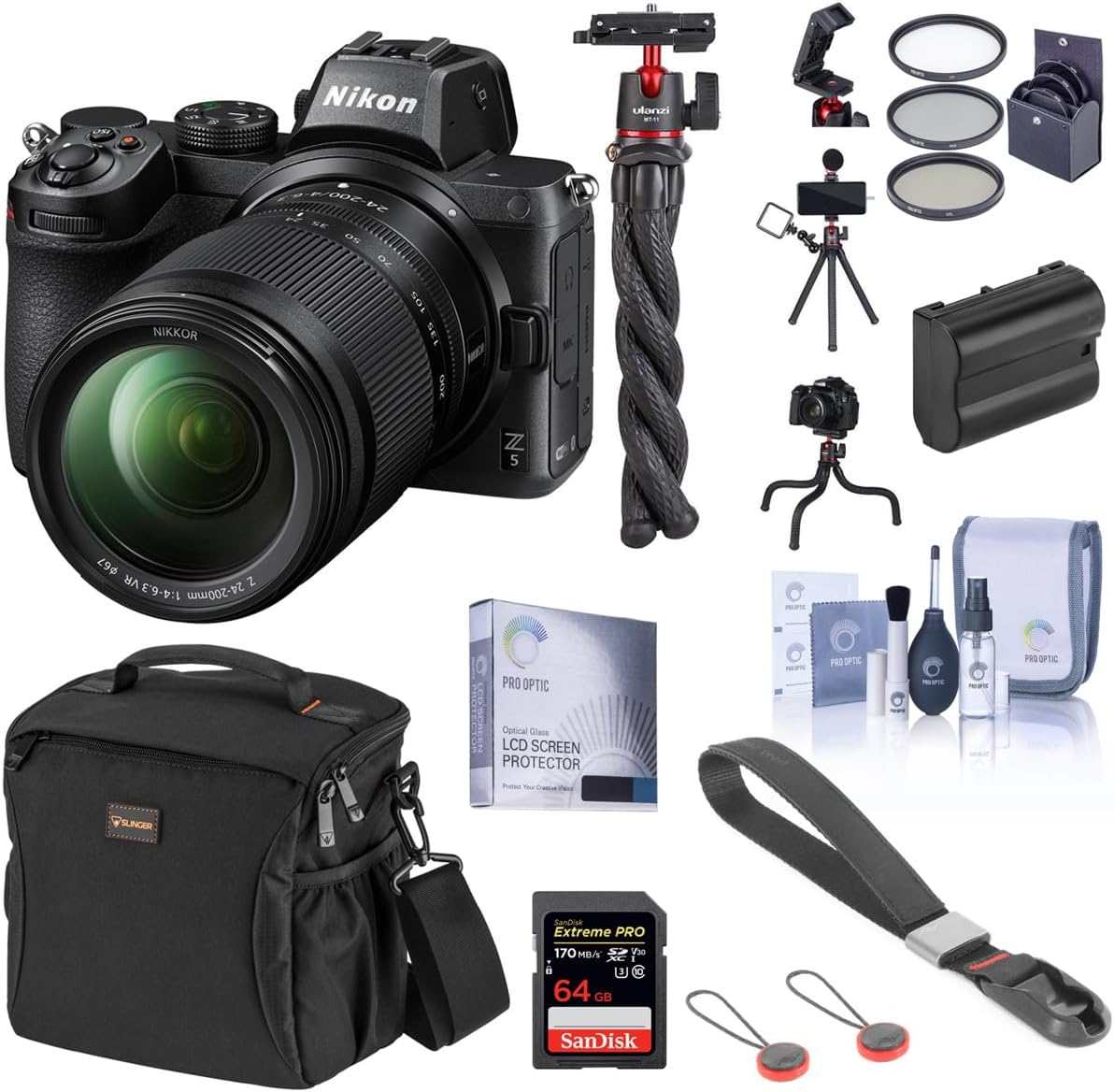 Nikon Z5 Full Frame Mirrorless Camera with 24-200mm VR Zoom Lens, Essential Bundle 64GB SD Card, Bag, Extra Battery, Wrist Strap, Flexible Tripod and Accessories