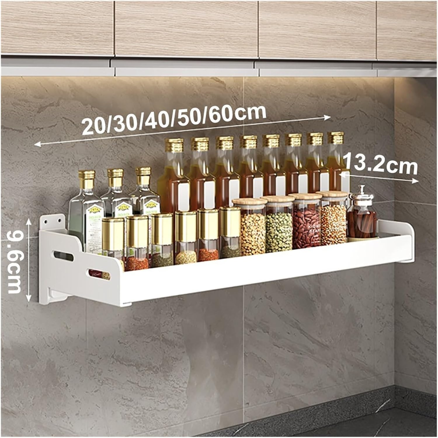 Kitchen Wall Shelf with Roll Holder and Hooks, Spice Rack, No Drilling, Stainless Steel Organizer for Hanging Spices and Utensils, 60cm, Shelf Organizer,60CM,B