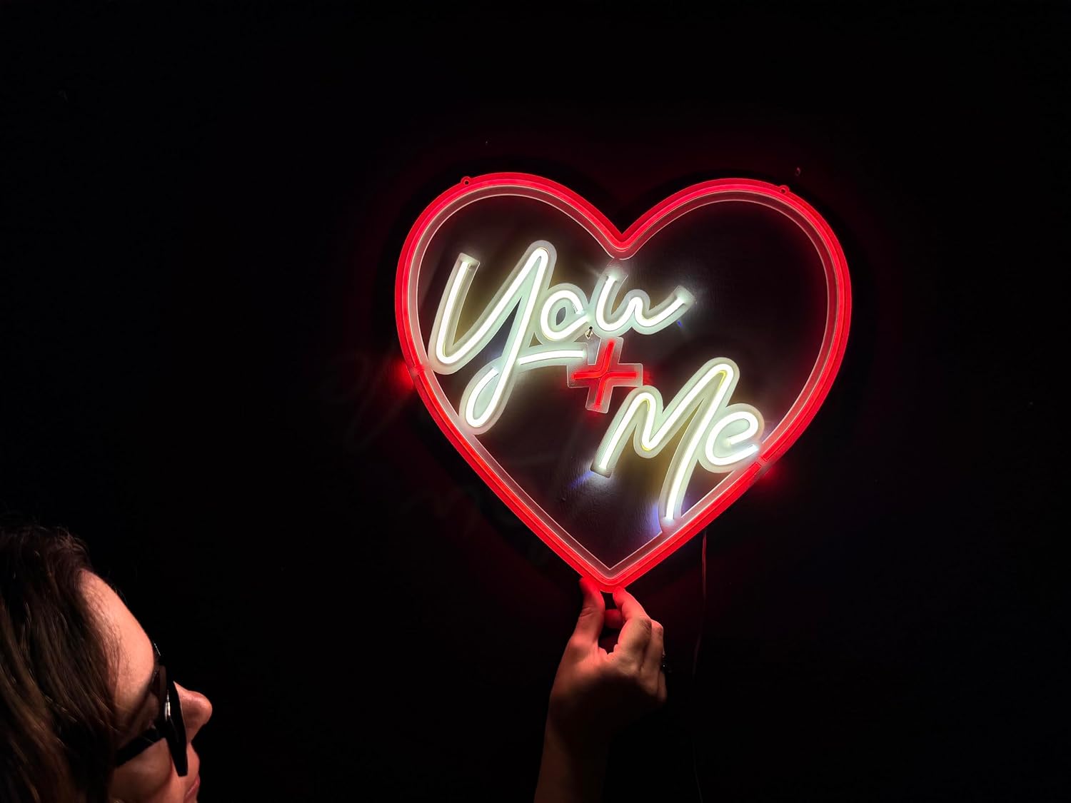 Love Wall Sign, You+Me Neon Sign, Valentines Wall Art, Lovers Wall Decor, Led Wall Sign, LED Light Decor, Home Office Living Room Wall Decor (with Remote Control)
