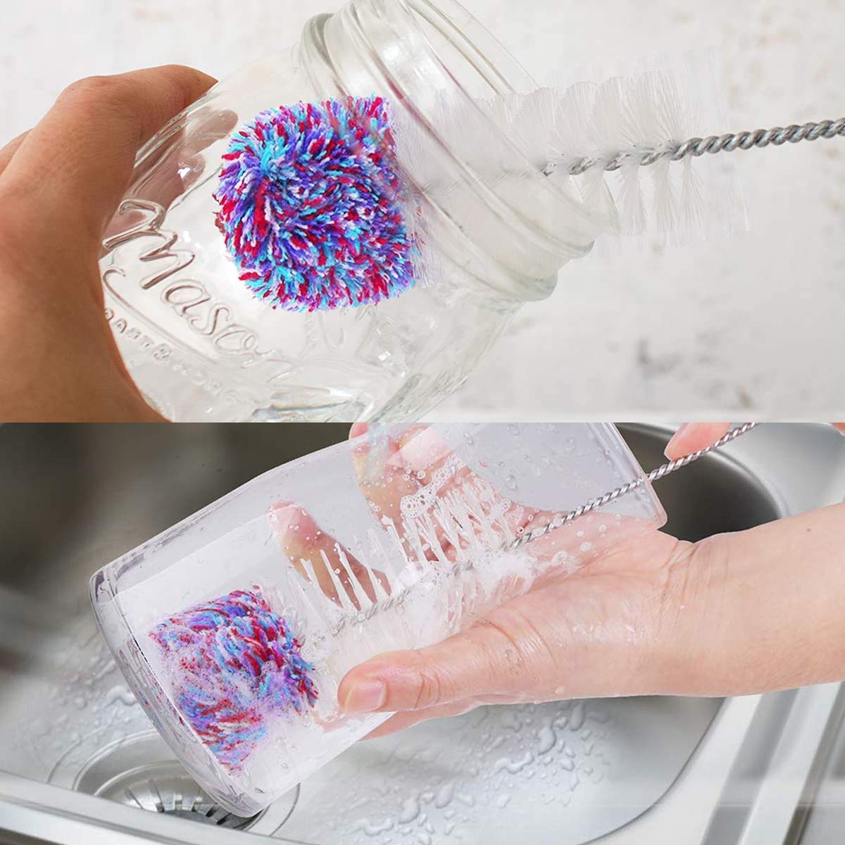 C100AE 3 Pcs Goupillon Bouteille En Verre Brosse Longue Nettoyeur