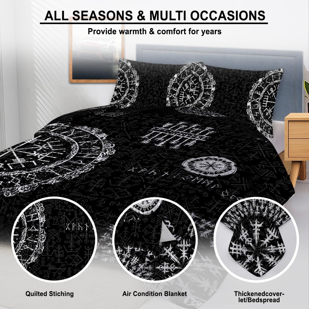 ENCYCOM Viking Quilt Bedding Set Raven Quilt Bedset Quilt Coverlet Bed Set Winter Comforter King Queen Twin Throw Size Viking Quilt Set Gift to Kids Son Daughter Mother Dad Daddy Grandpa Grandma