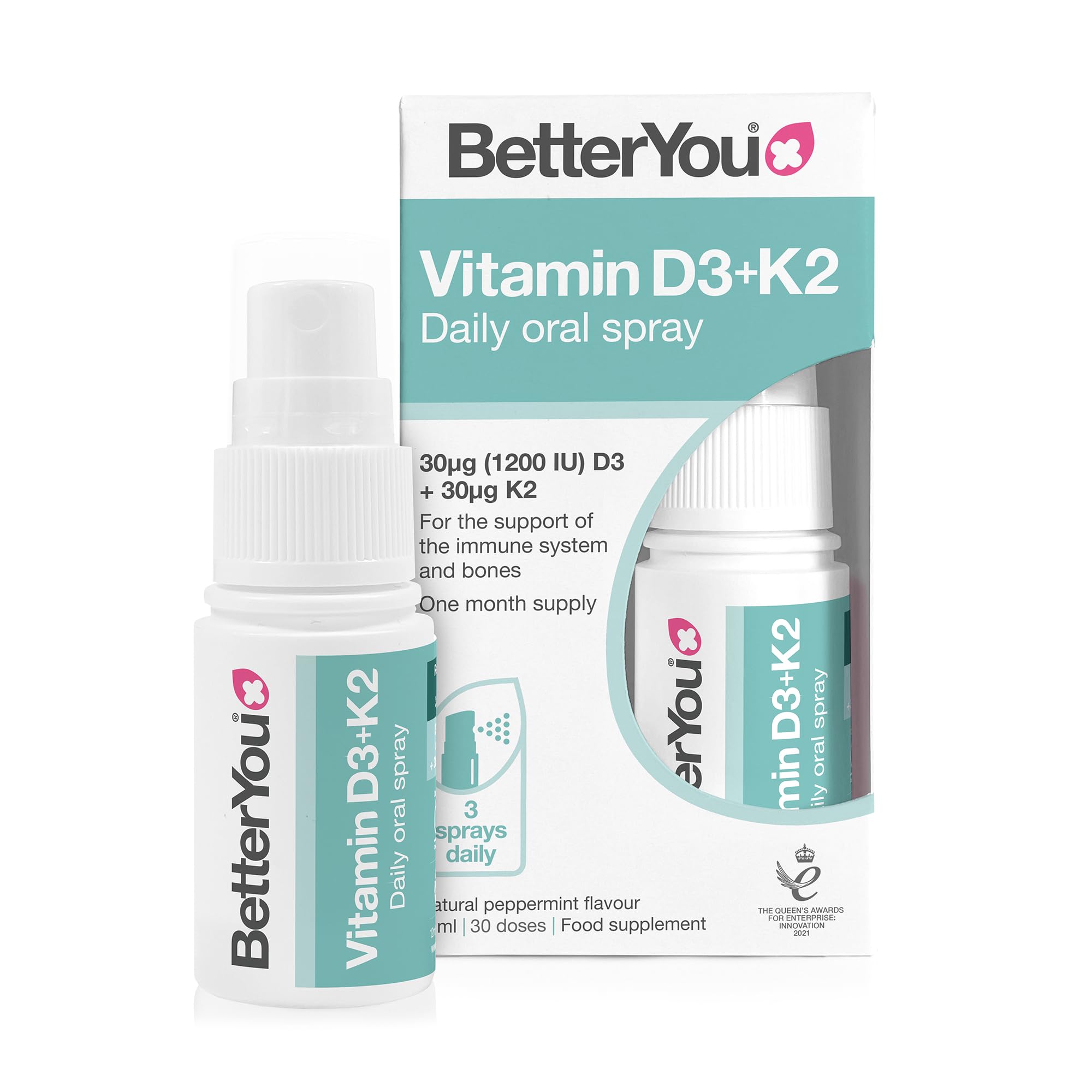 BetterYou Vitamin D3 1200IU and K2 MK-7 25μg Optimal Strength Oral Spray