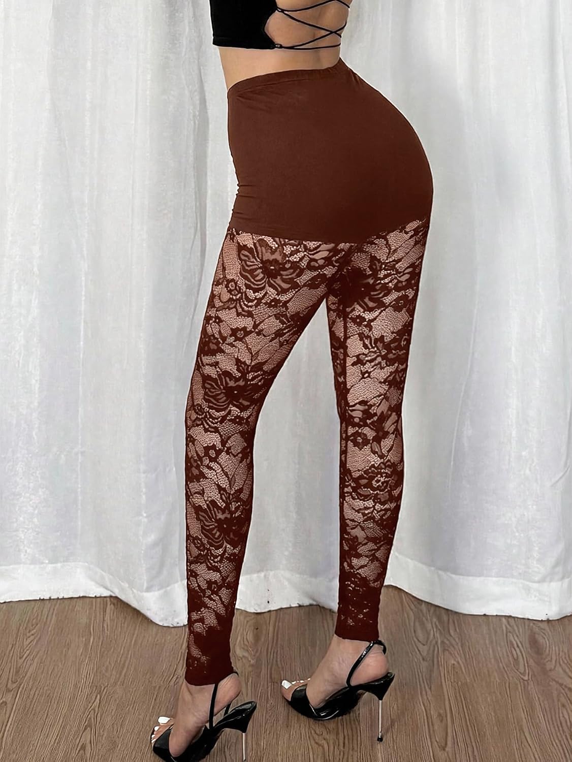 Milumia Women's Sexy Floral Lace Leggings Pants High Waisted See Through Long Pants Clubwear