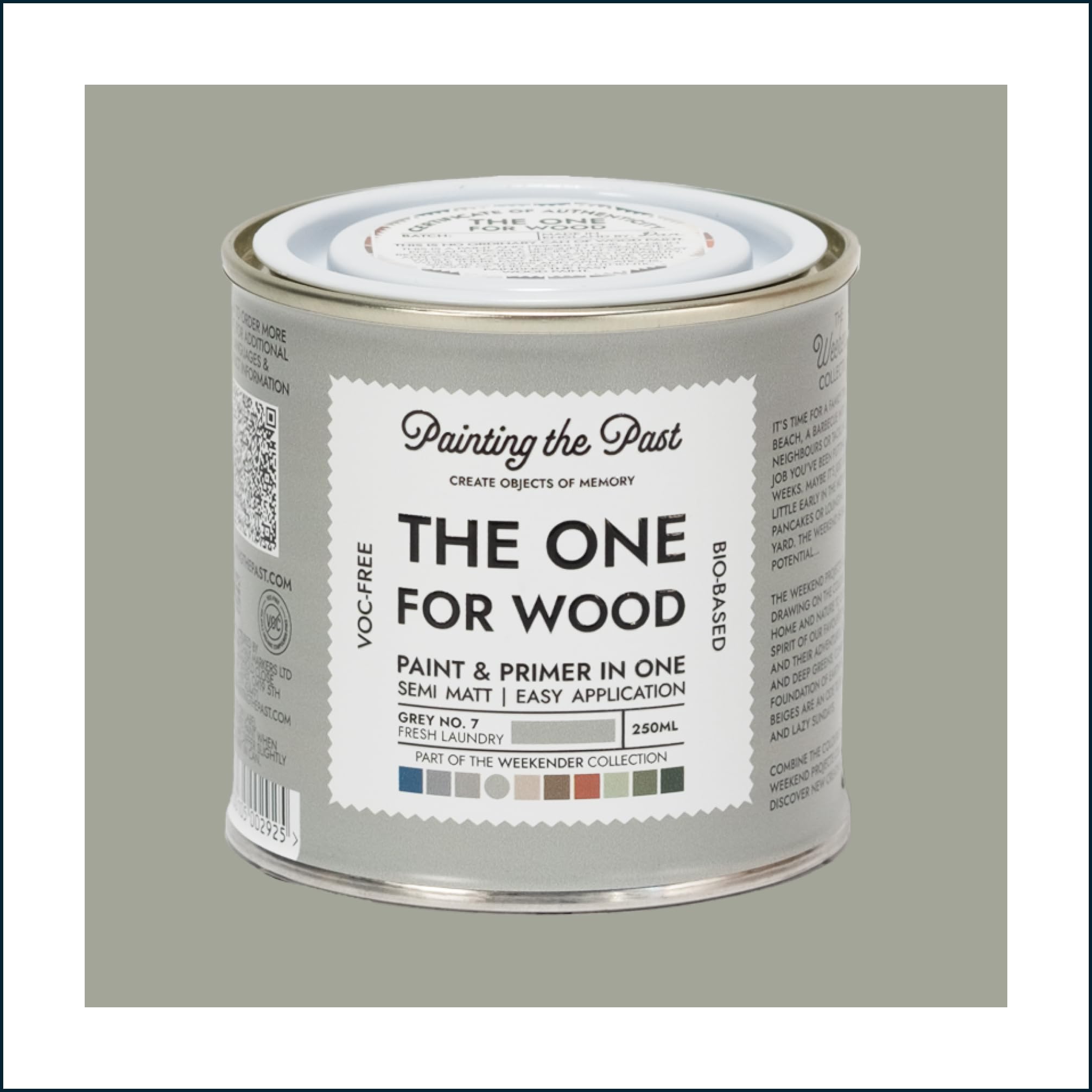 The One for Wood Paint & Primer 250ml Grey No. 7 Fresh Laundry | Semi Matt Finish, Bio-Based & VOC-Free Formula for Wooden Furniture & Surfaces | Durable & Easy Indoor Home Decorating