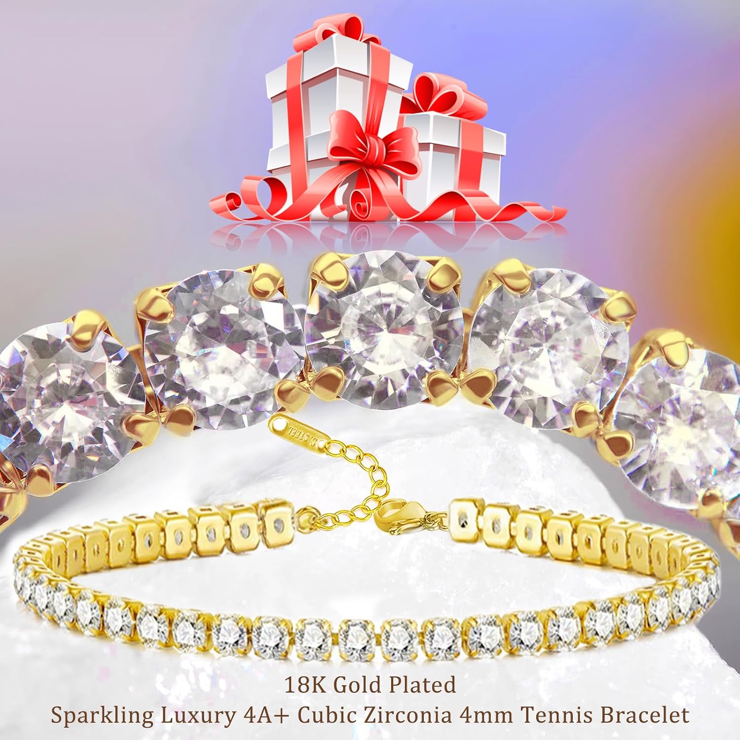 18K Gold Plated Lucky Four Leaf Bracelet Silver Four Leaf Lucky Crystal Bracelet Set 18k Gold Silver Tennis Bracelets for Lover Holiday Gifts