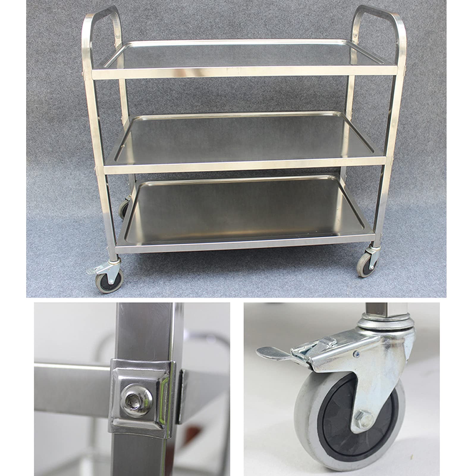 Carrello di Servizio 2/3 Piani in Acciaio Inox Carrello di Servizio con Ruote Staccabile Carrello da Cucina con Ruote bloccabili ripiano portaoggetti Carrello,3 strati-75 * 40 * 83.5