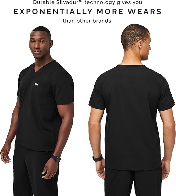 FIGS Leon Scrub Top for Men 3 Pockets, Tailored Fit, Modern V-Neck, 4-Way Stretch, Moisture-Wicking