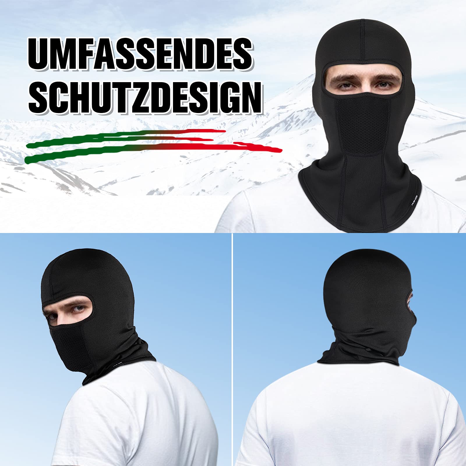 HASAGEI - Passamontagna traspirante per il viso, maschera da sci invernale, adatto per andare in moto, unisex, Nero , taglia unica