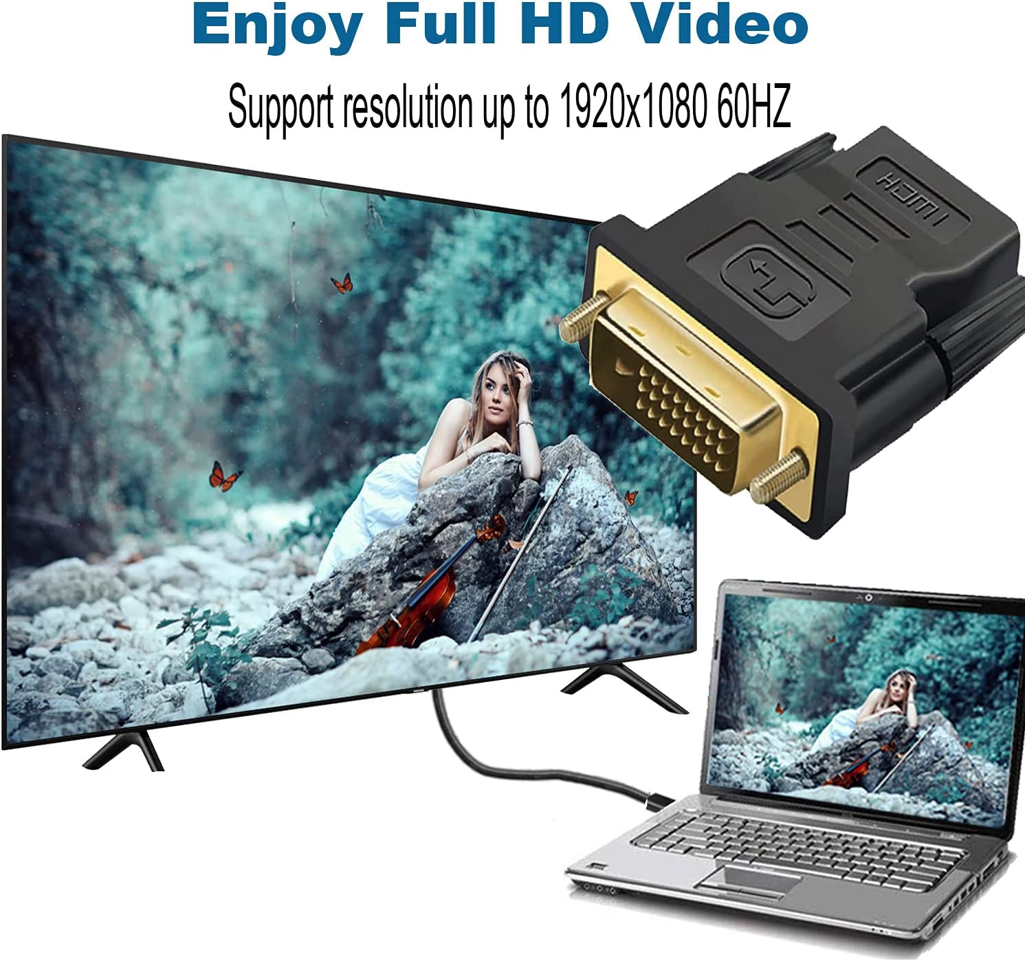 UKYEE HDMI to DVI Adapter, Bi-Directional HDMI Female to DVI Male Converter, 1080P DVI to HDMI Conveter, 3D for TV Box,Blu-ray,Projector,HDTV,Monitor. -Black : Electronics