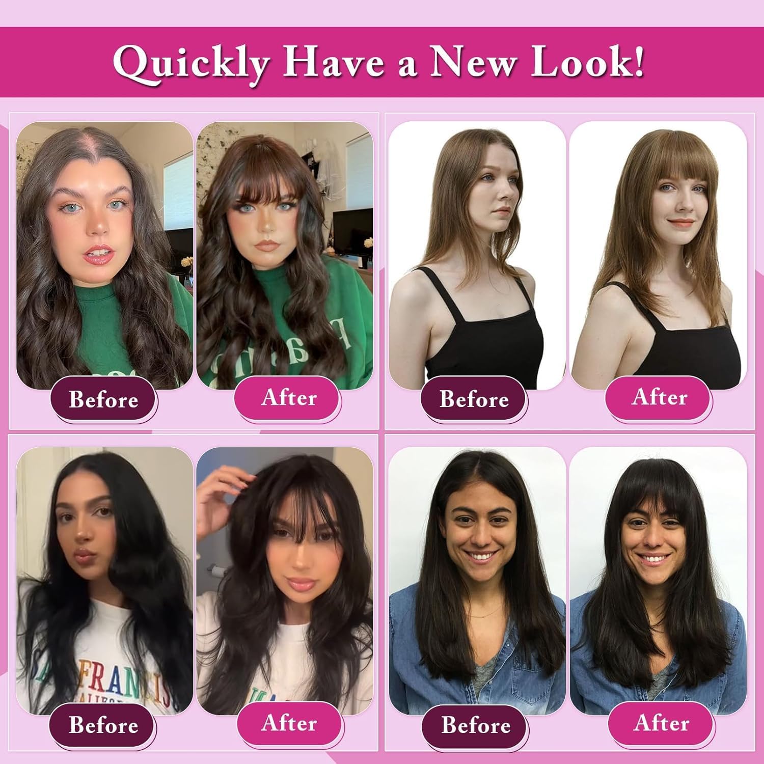 Hair Toppers for Women Real Human Hair Clip in Bangs 360 3D Cover Crown Wispy Clip on Bang for Daily Wear Topper Pieces for Thinning #6