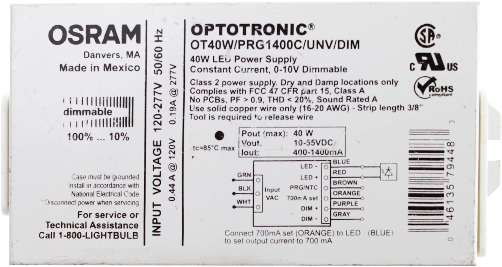 Sylvania 79448 - OT40W/PRG1400C/UNV/DIM 40W Programmable Compact Constant Current Dimmable LED Driver