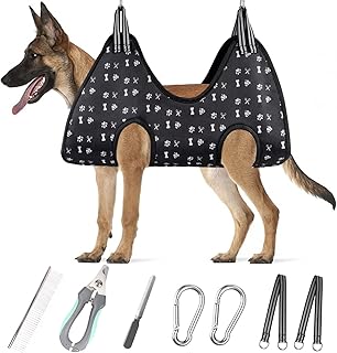 Pet Grooming Hammock, Dog Restraint Harness with Nail Clippers/Trimmer/Nail File/Comb, Cute Printed Dogs Sling Hanger for Nail Trimming Grooming (XXL)