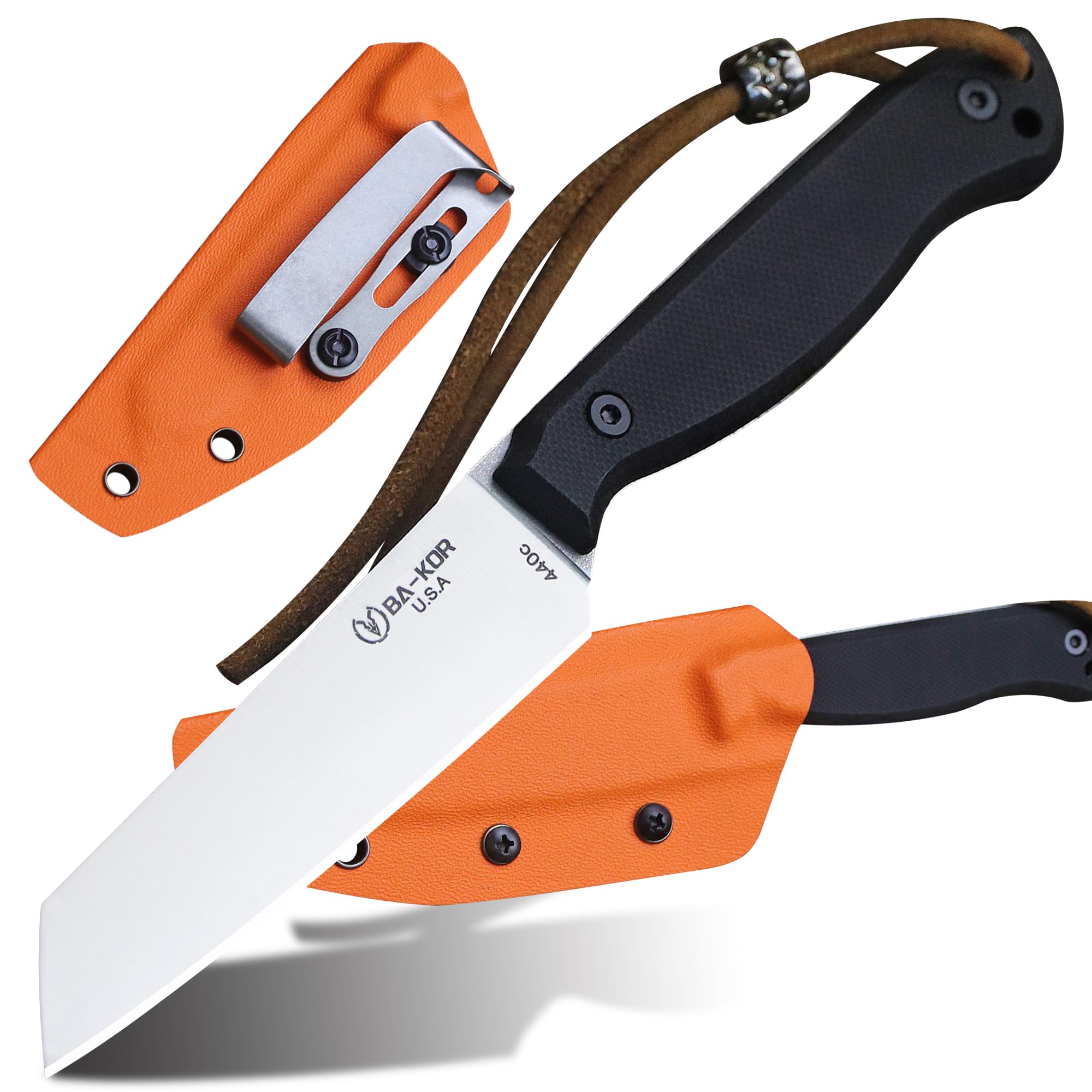 BA-KOR Small Fixed Blade 440C Stainless Steel Full Tang Knife with Kydex Sheath, Lightweight Camping Hunting Utility Knife for Outdoor, Craft, Kitchen & Daily Use (BA-G10-B1)