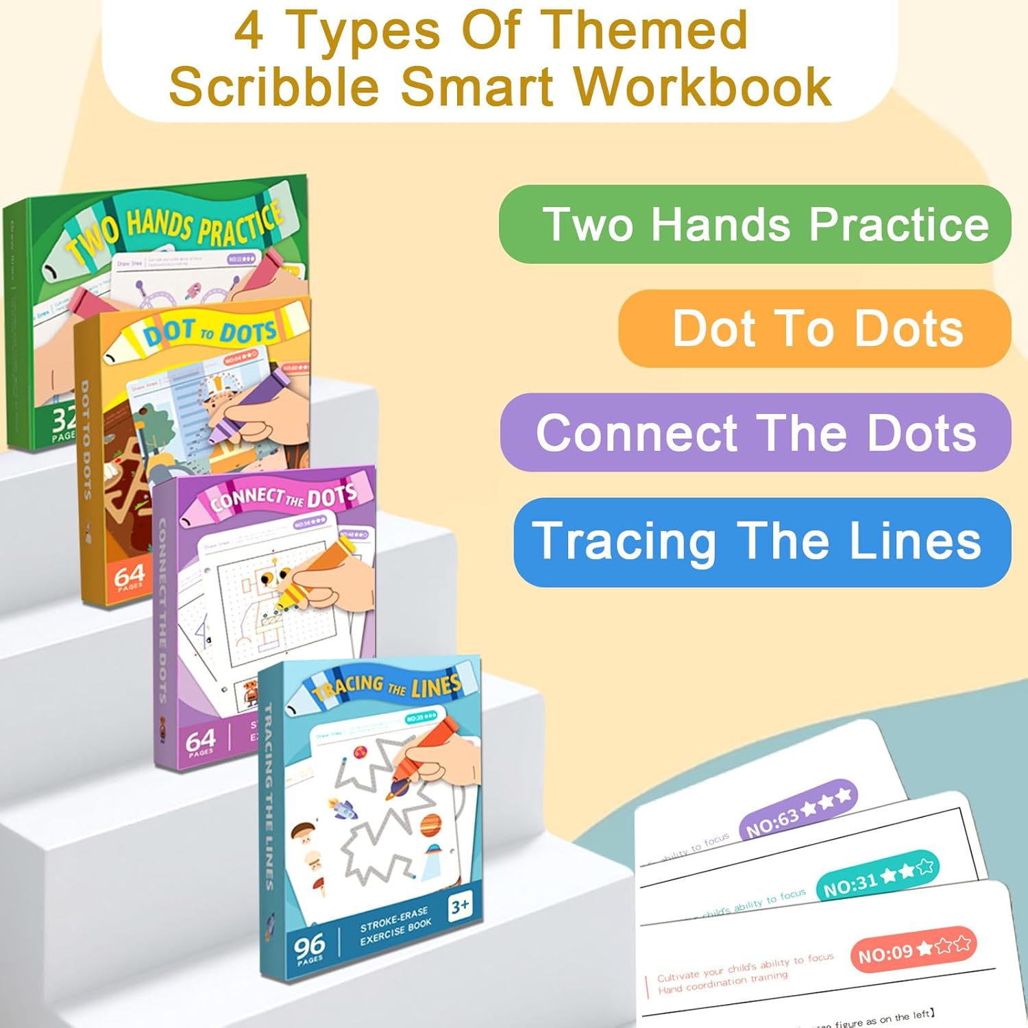 Scribble Smart Workbook, Handwriting Practice Workbook, Reusable Preschool Workbook and Tracing Book, Little Curious Mind Magic Scribble Smart Workbooks for Kid Ages 3-5 (4pcs Set)