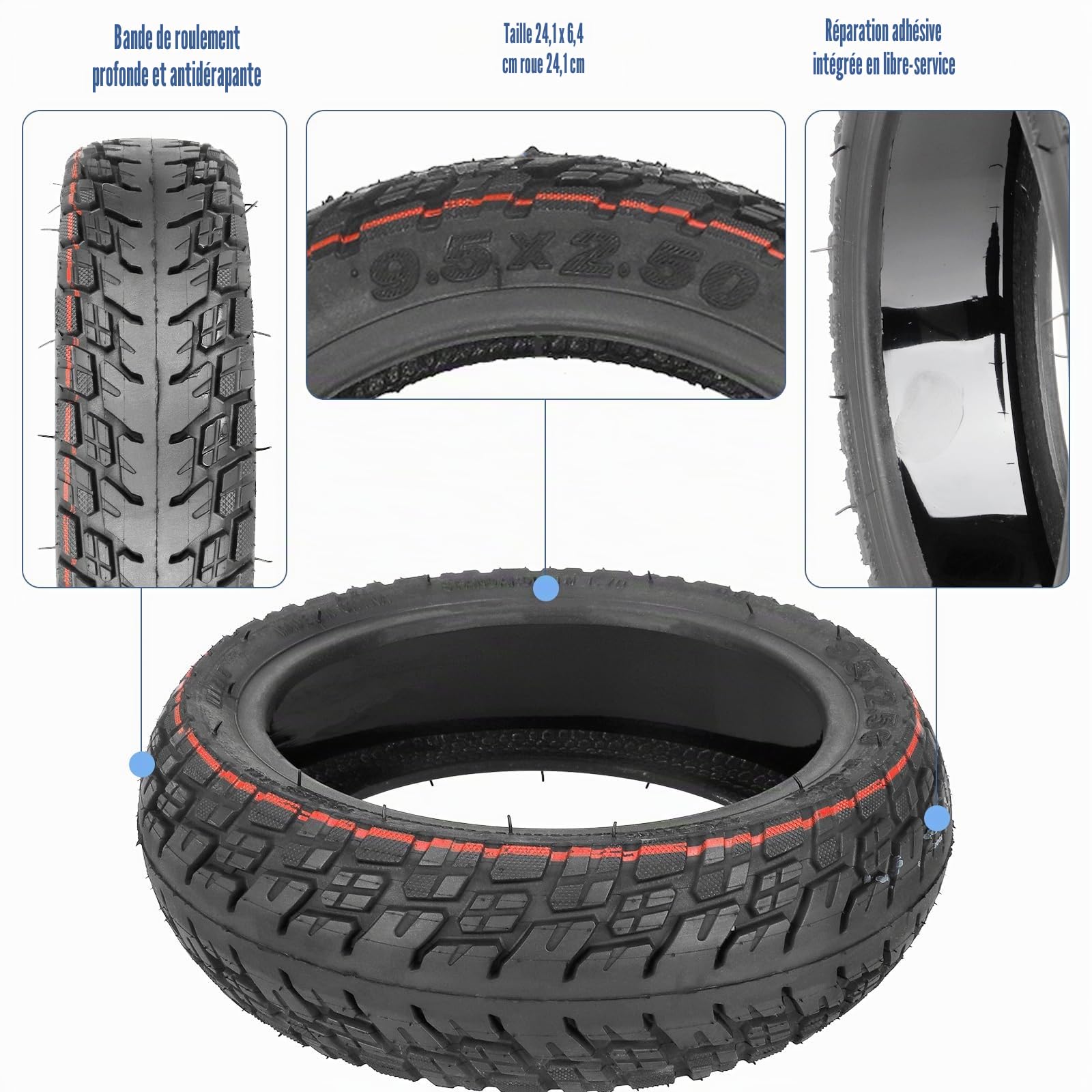 9,5 x 2,50 Pneu Tubeless Auto-Réparable pour Niu KQI3 Max/Pro/Sport Trottinette Électrique de Remplacement 9,5 Pouces Pneu Offroad à Vide Accessoires (9,5 x 2,5 Pneu Auto-Réparable * 2)