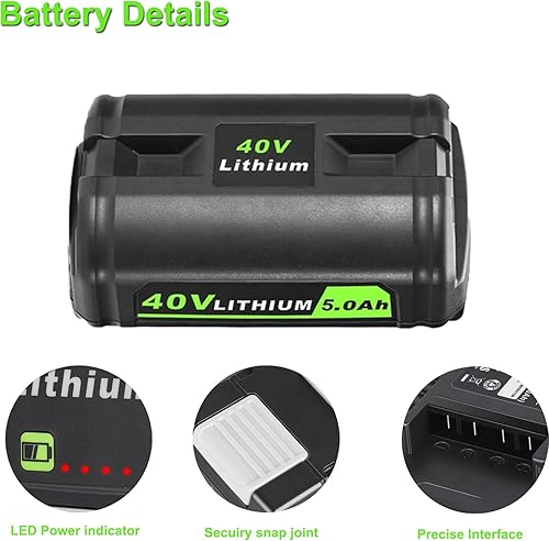 Miniatura 6 de Reemplazo de batería de 5.0Ah 40V para batería Ryobi de 40 V compatible con cargador rápido de iones de litio Ryobi de 40 V y herramientas