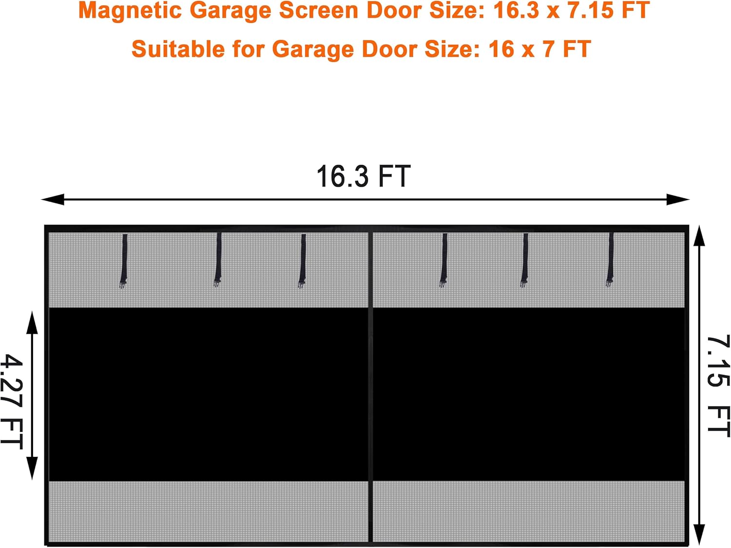 Sunolga 16x7 Ft Privacy Garage Door Screen for 2-Car Garage, Heavy Duty Magnetic Screen Door with Strong Magnets and Strapping Tapes, Hands-Free Mesh for Patio and Porch, Black
