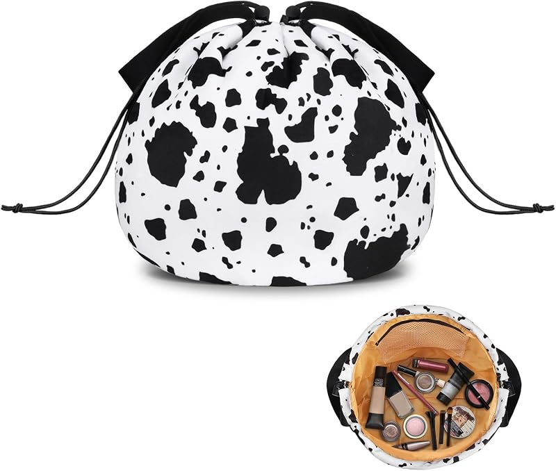 Necessaire de maquiagem com estampa de vaca Cantustime, fechamento por cordão, CB0816