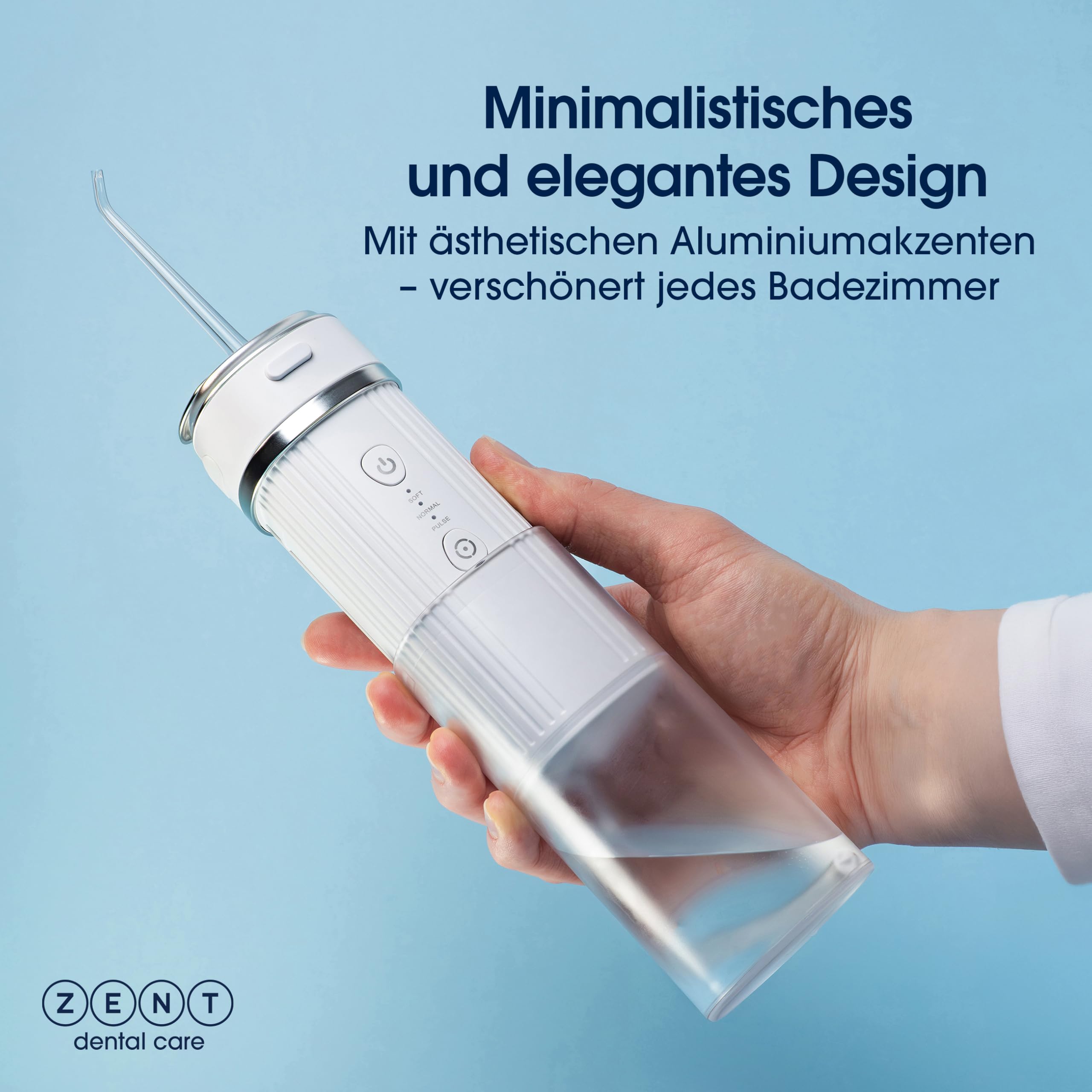ZENT Munddusche kabellos Water Flosser mit 3 Aufsätzen Rosa | Die Munddusche bietet 360°-Rotationstechnologie, einstellbaren Wasserdruck, IPX7 Schutz und Zahnsteinentferner