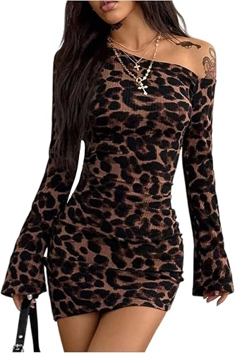 SOLY HUX Women's Off The Shoulder Bodycon Dress Long Sleeve Asymmetrical Going O