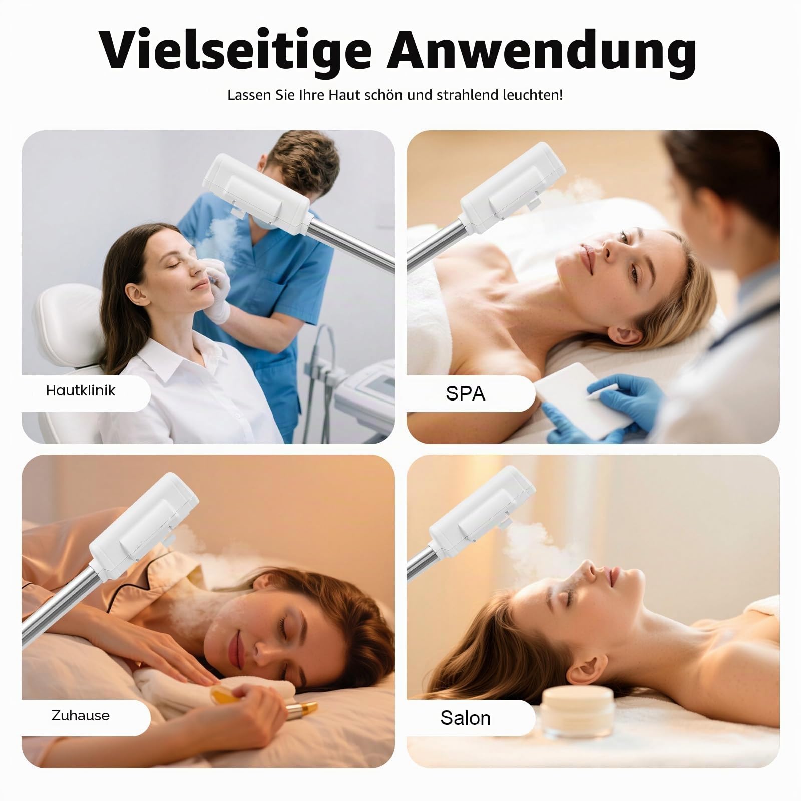 2 in 1 Gesichtsdampfer, Gesichtssauna Ozon Bedampfer mit Rollen, 360° Porenreiniger Dampf Spa Maschine für Zuhause Salon Spa