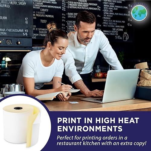 Miniatura 5 de Paper Planet - Papel autocopiativo de 2 capas blancoamarillo para impresora de cocina tostada 18 rollos TKP300 SNBC BTP-M300