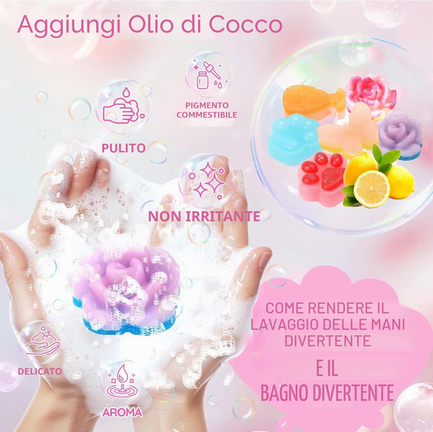 USHOP Sapone fai da te per bambini, 500 g, sapone con stampi, sacchetto regalo e strumenti fai da te, set per adulti, compleanno per bambini, regalo di Natale