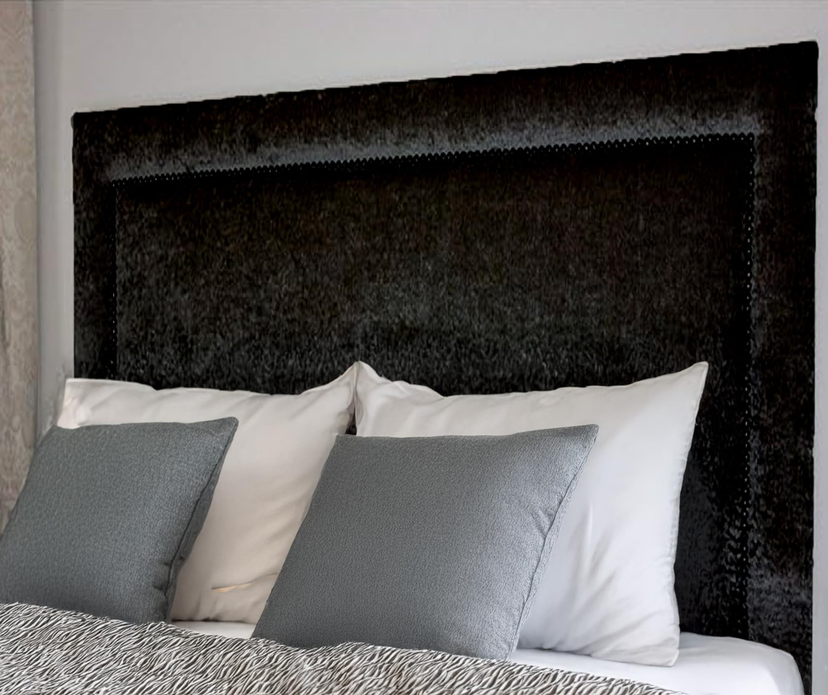 LUXURY STUDDED BED HEADBOARD IN SOFT PLUSH FABRIC 30" TALL - BEAUTIFUL DESIGNER BED HEADBOARD 3FT, 4FT, 4FT6, 5FT, 6FT (BLACK, 3FT SMALL SIZE)