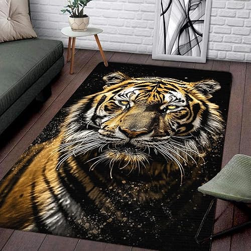 Vista 9 de Alfombra de tigre personalizada – Alfombra de tigre, flores y mariposas, alfombra de tigre, alfombra de tigre, alfombra con estampado de tigre