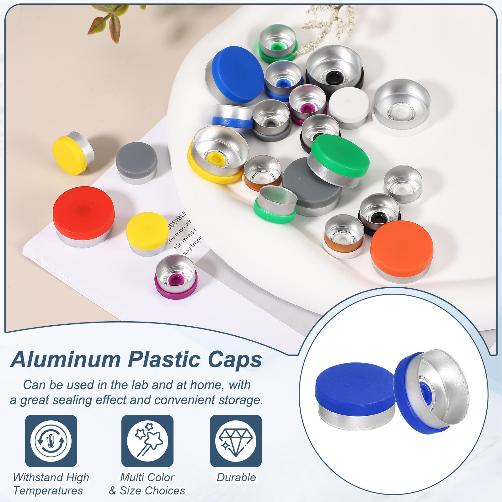 PATIKIL 20mm Aluminum Plastic Vial Top Caps Seals 250 Pcs Blue — Amazon image 3