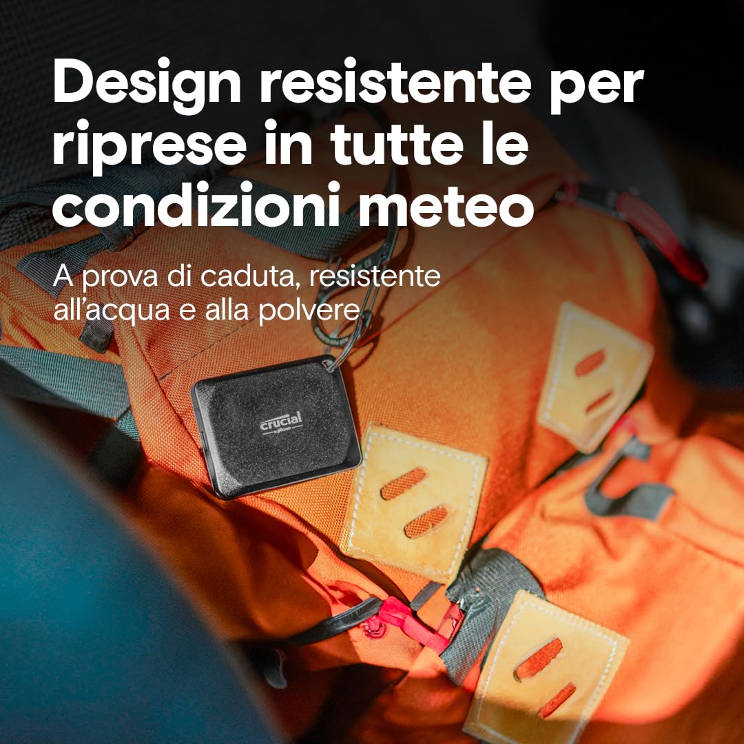 Crucial X10 Pro da 2TB SSD Esterno Portatile, Fino a 2100MB/s in Lettura e 2000MB/s in Scrittura, Hard disk esterno SSD, USB-C 3.2, PC e Mac, Resistenza ad Acqua e polvere - CT2000X10PROSSD902