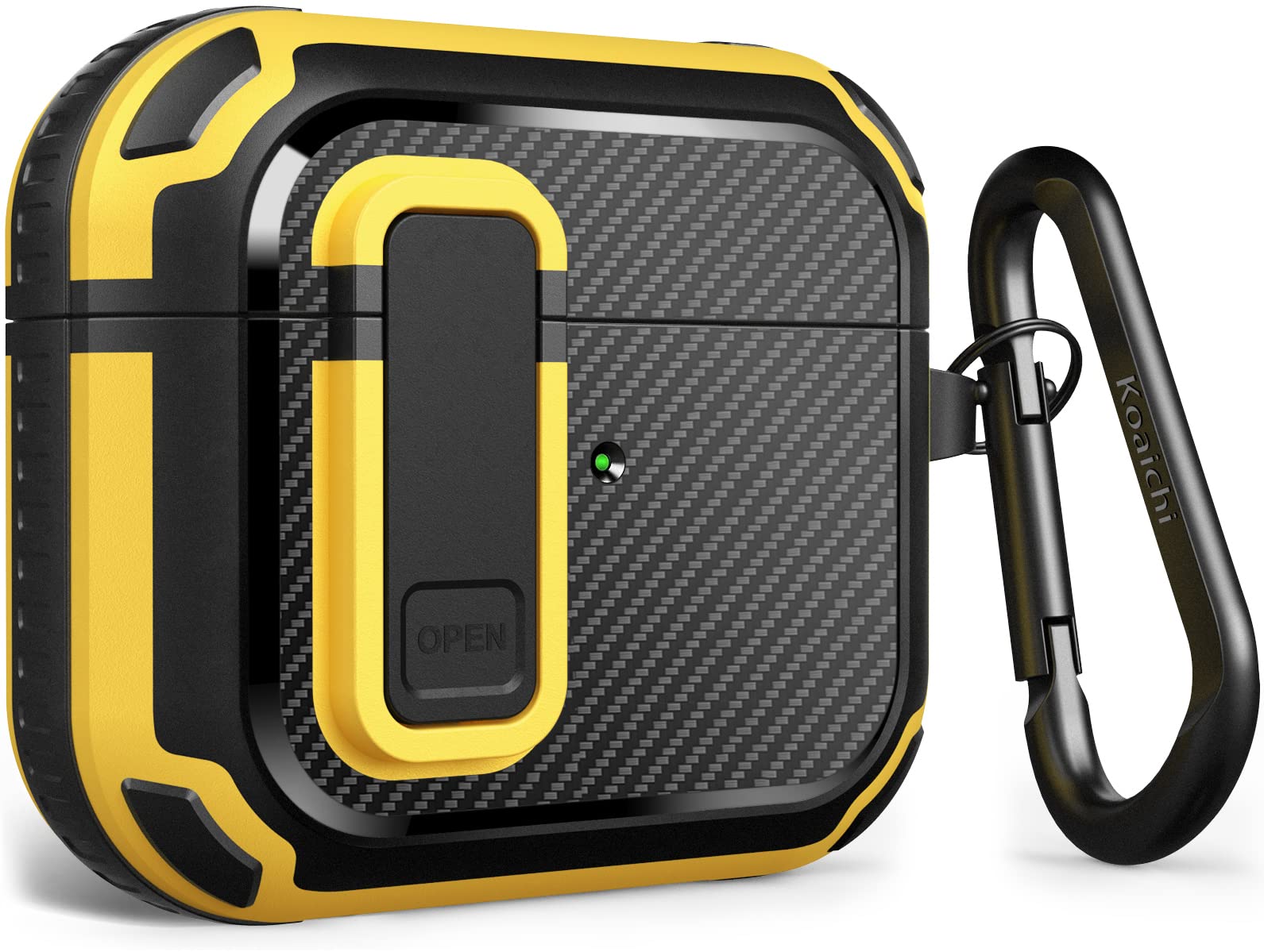 Koaichi for AirPods 3rd Generation Case, Secure Lock Carbon Fiber Ultra-Hard Shell, Powerful Drop Protection, Well Built Case Designed for AirPods 3, Yellow