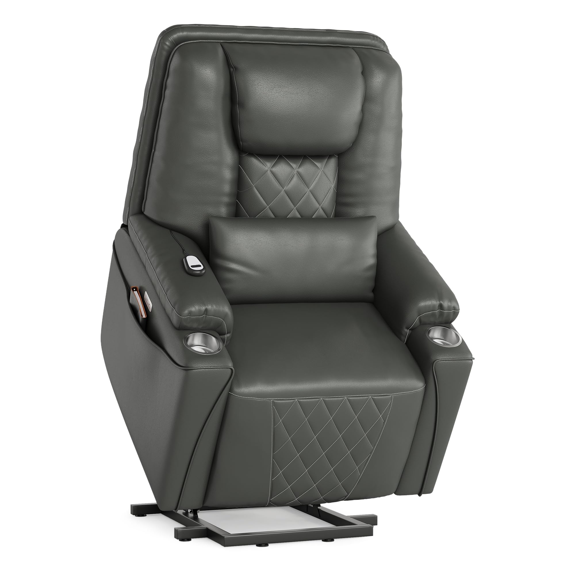 Power Lift Recliner Chair, Electric Reclining Chair with Remote, 3 Position Lift Assist for Elderly, USB Charging Ports, Cup Holders, Storage Pockets, PU Leather Sofa for Living Room or Bedroom, Gray