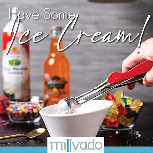 Miniatura 4 de Millvado Cuchara para helado con gatillo cuchara redonda de acero inoxidable para helado, masa de galletas, melón, etc. - Plato de alimentos con
