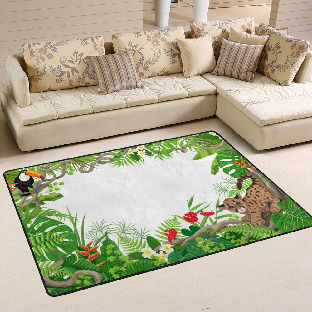 Tapis de grande taille feuilles vertes créez un cocon de nature dans votre salon ou chambre
