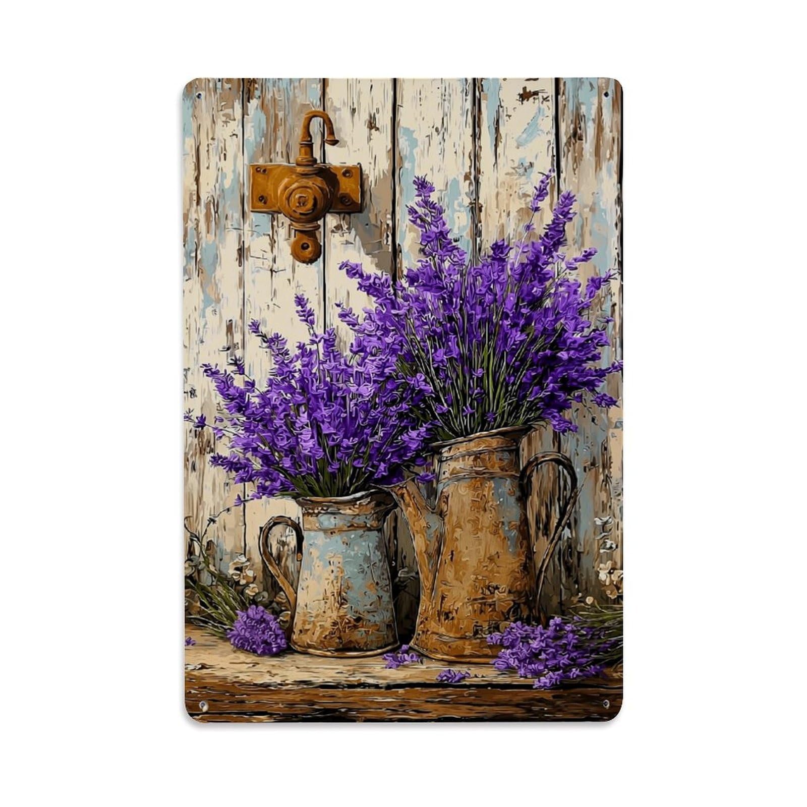 Nestemfo Vintage Rustic Lavender Bouquet In Pitchers Tin Sign Metal Sign, Living Room,Bar, Home, Bedroom Wall Decor,Retro Metal Poster 8X12 Inches