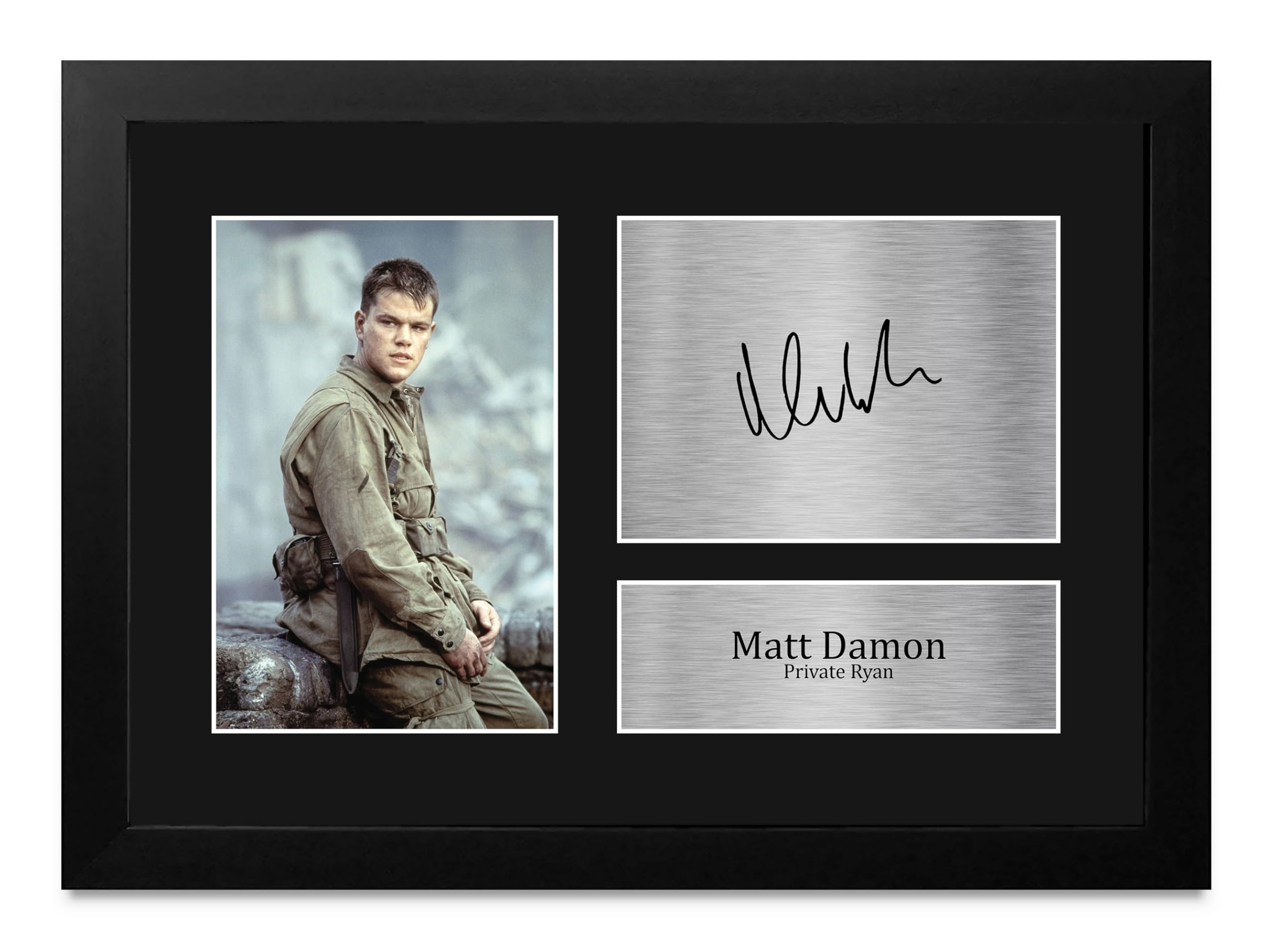 Autógrafo de Matt Damon en Saving Private Ryan para decorar tu sala de cine en casa con marco A4 8