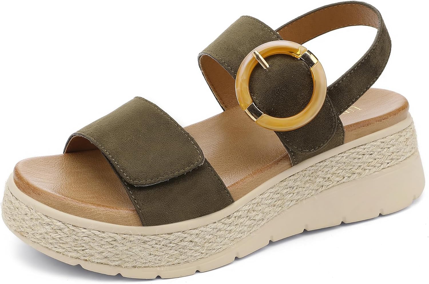 Womens Espadrille Platform Sandals Low Wedge Heel - Orthopedic Arch Support, Cushion Insole, Comfortable Dressy Buckle Sandals for Walking and Vacation