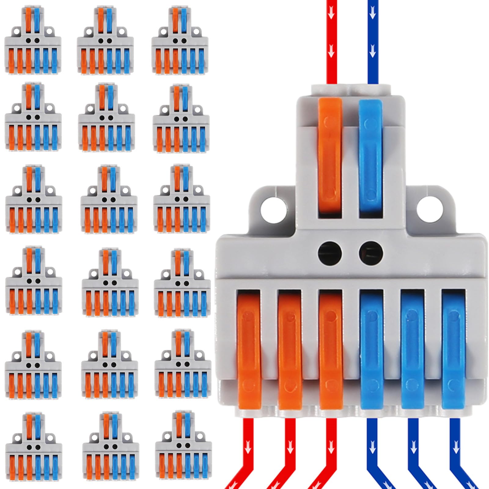 MELIFE 20PCS Lever Wire Connectors, 2 in 6 Out Quick Wire Connectors, Electrical Lever Nuts Wire Connectors Push-in Conductor Terminal Block AWG 28-12