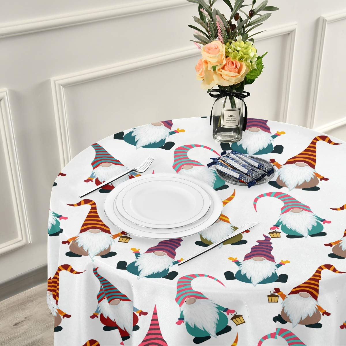 Weihnachtliche Tischdecke Mit Schneeflocken-Muster - Weiße Runddecke Ø 152 Cm Für Esstisch & Festtafel | Rutschfest & Waschbar