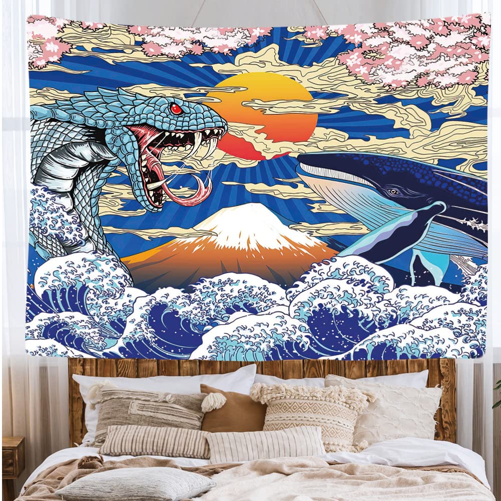 Ulticool - Appeso a Parete Decoración Casa - Serpiente Ballena Japón Arte - 200 x 150 cm Grande – Murales Alfombra Tapiz Pared - Tapices Decorativo para Habitacion Dormitorio Salon