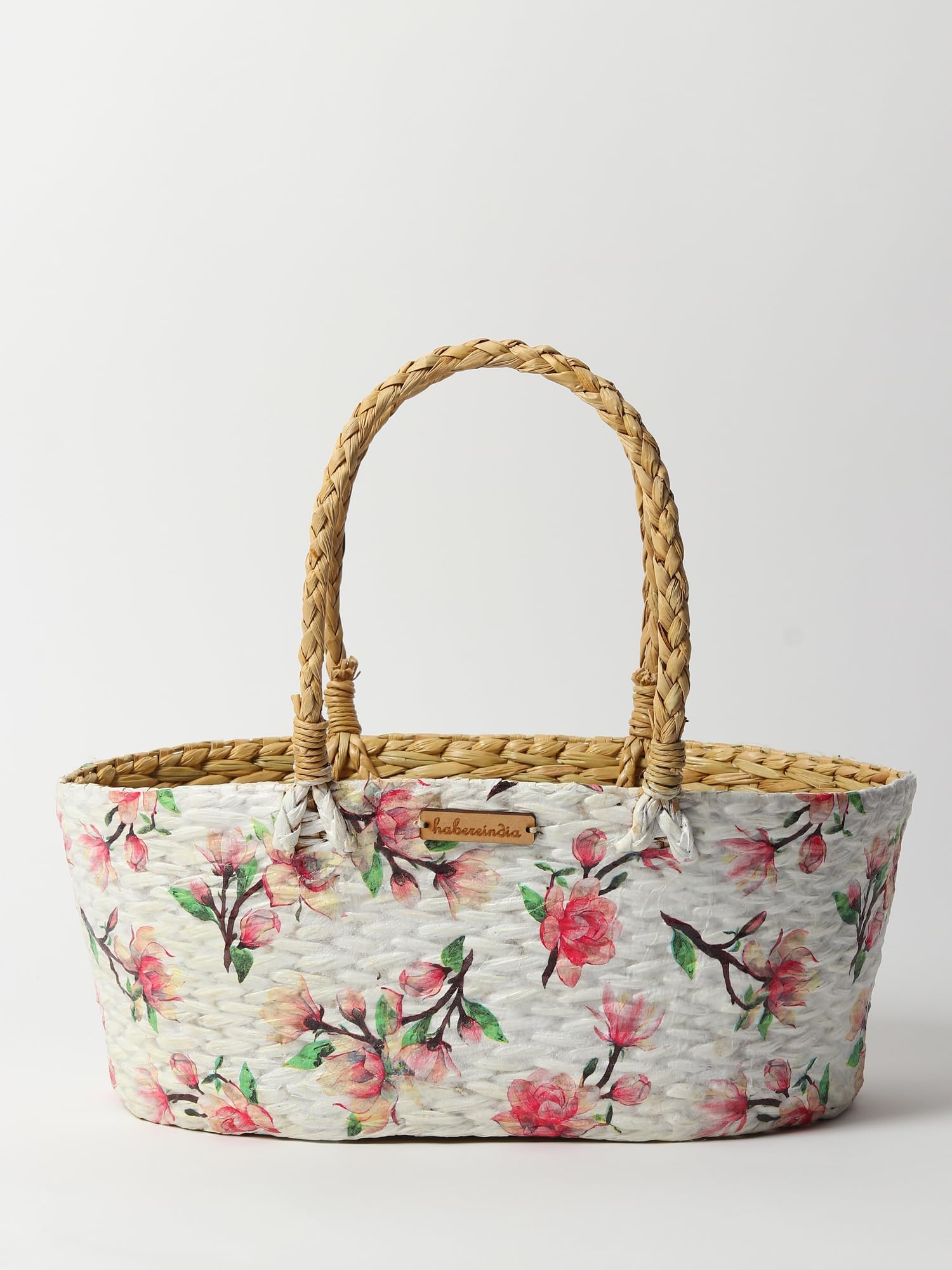 Habere India-All the Cultures Fabricating India Oval Wicker Basket for Gift Hamper, Decorative Fruit Gifts (Design 14)