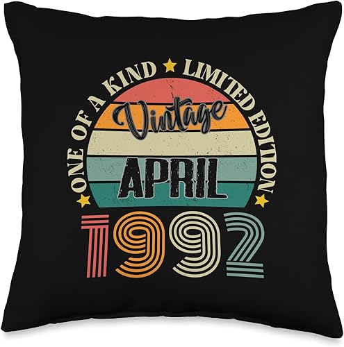 Vintage Birthday Retro Limited Edition Retro Gifts 32 Year Old Vintage April 1992 32nd Birthday Retro Throw Pillow, 16x16, Multicolor