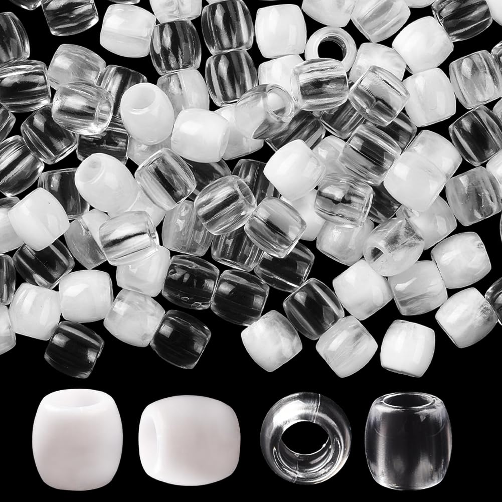 SUNNYCLUE 1 Box 120Pcs White Braid Beads Dreadlock Braid Beads Plastic Clear Transparent Hair Decoration 5mm Large Hole Loc Loose Spaces for Hair Clip Accessories Jewellery Making DIY Crafts Adults