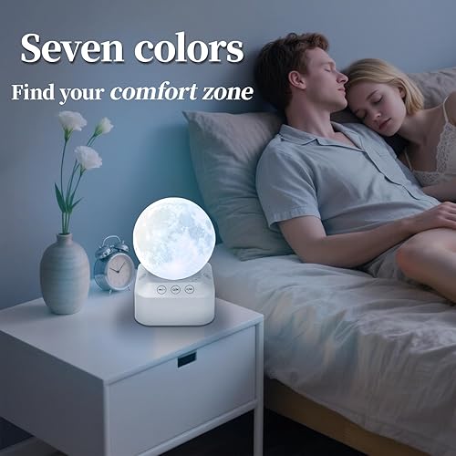 Miniatura 4 de Máquina de dormir de ruido blanco con lámpara de luna, 24 sonidos relajantes, cambio de color RGB ajustable, ayuda para dormir para bebés y adultos,