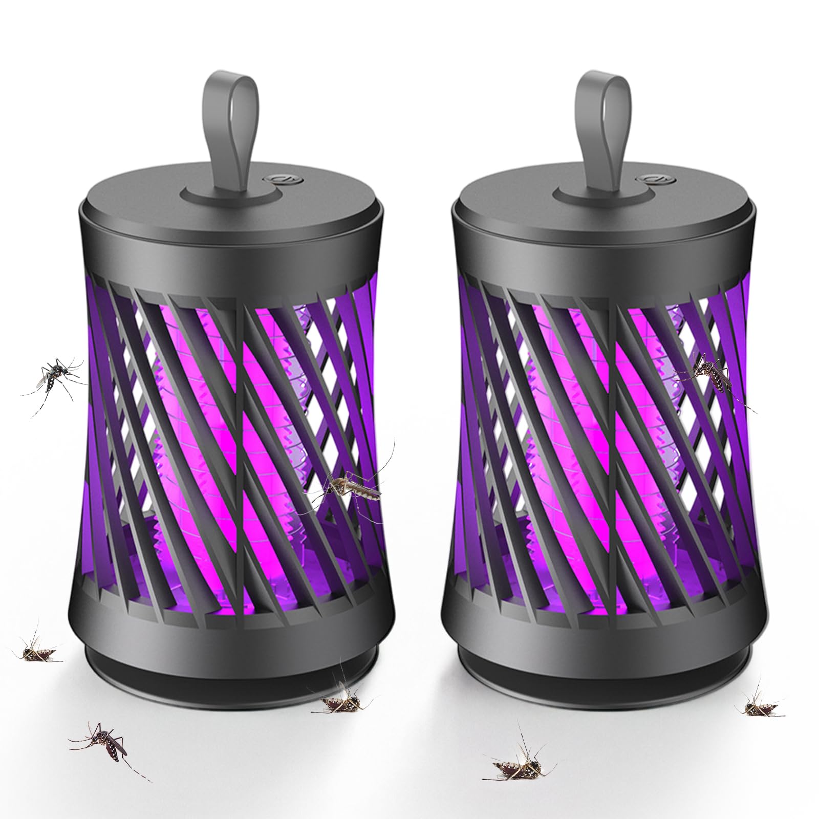 Elektryczna pułapka na owady, 2 sztuki, ładowana przez USB, lampa na komary, lampa UV, pułapka na muchy, lampka nocna do użytku wewnątrz i na zewnątrz (szara)