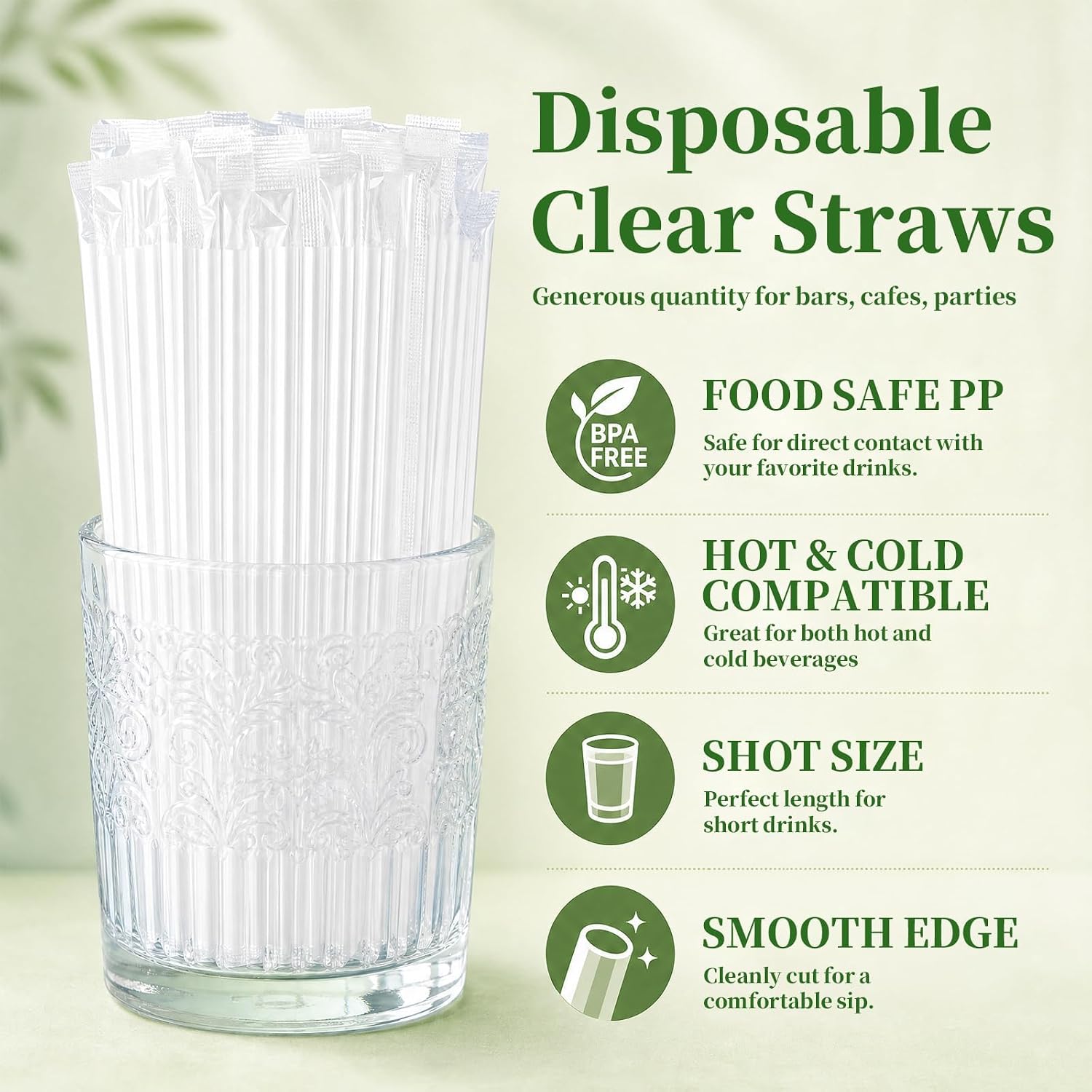 50PCS 6" Plastic Clear Cocktail Straw, Individually Wrapped PP Short Straw image 4